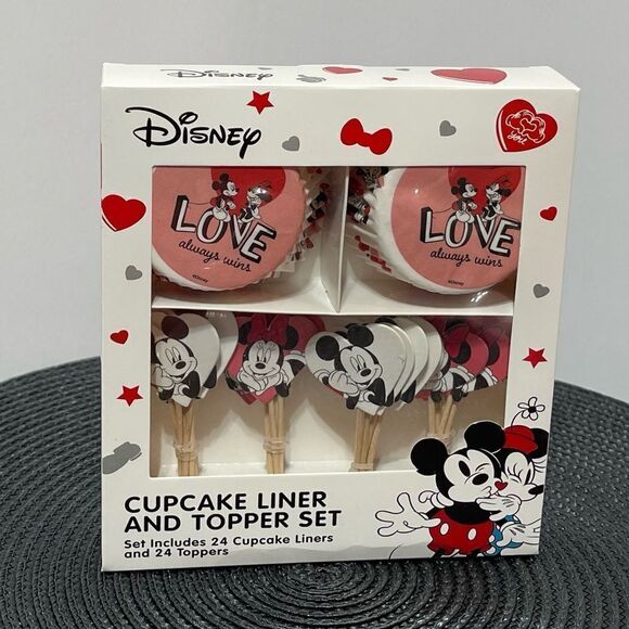 Disney Mickey & Minnie Cupcake Liners & Toppers set of 48 and Cupcake stand NWT - Picture 2 of 4